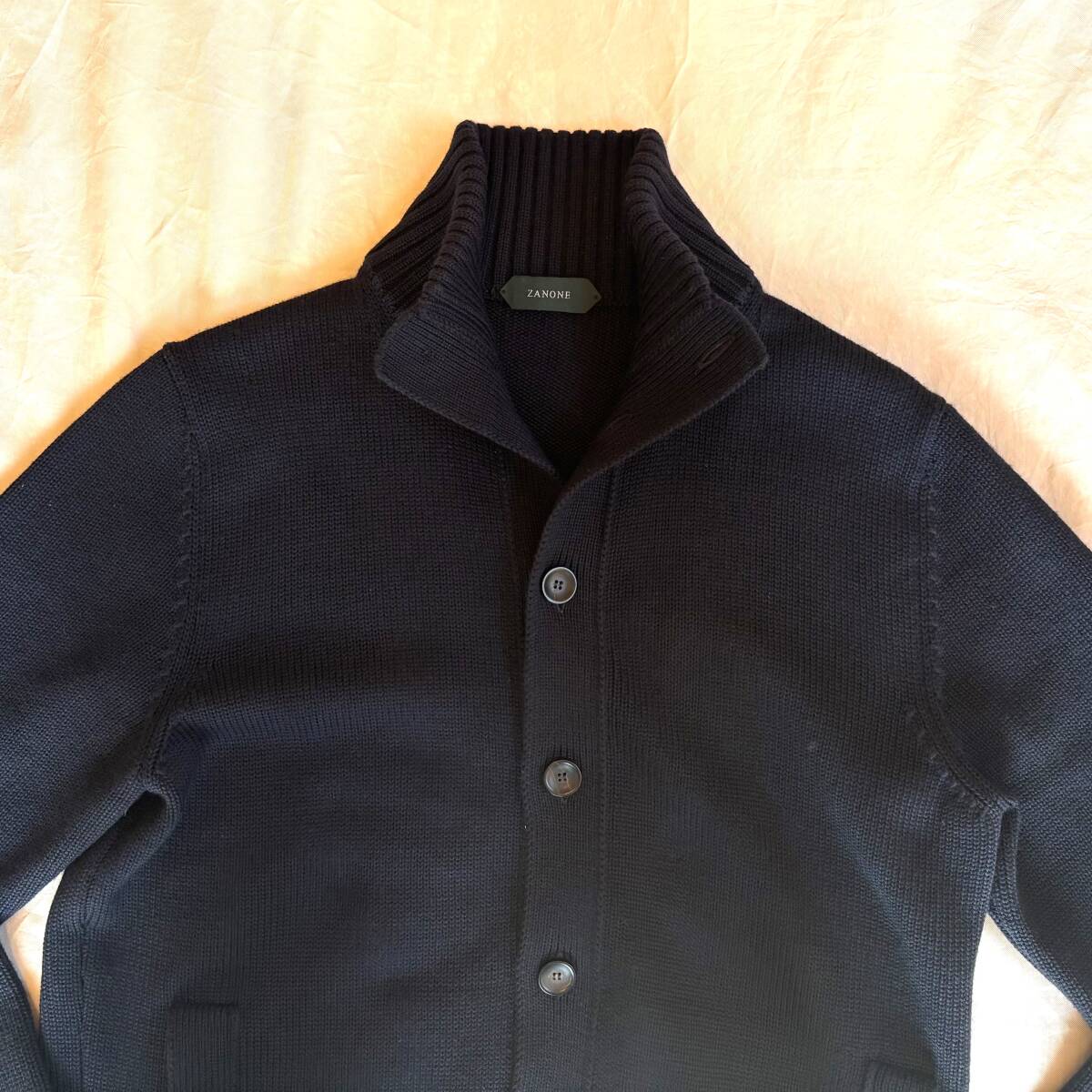 【ZANONE/ザノーネ】CHIOTO ウール ネイビー キョート メンズ 48 ローゲージ カーディガン スタンドカラー バルサニーノ拍卖
