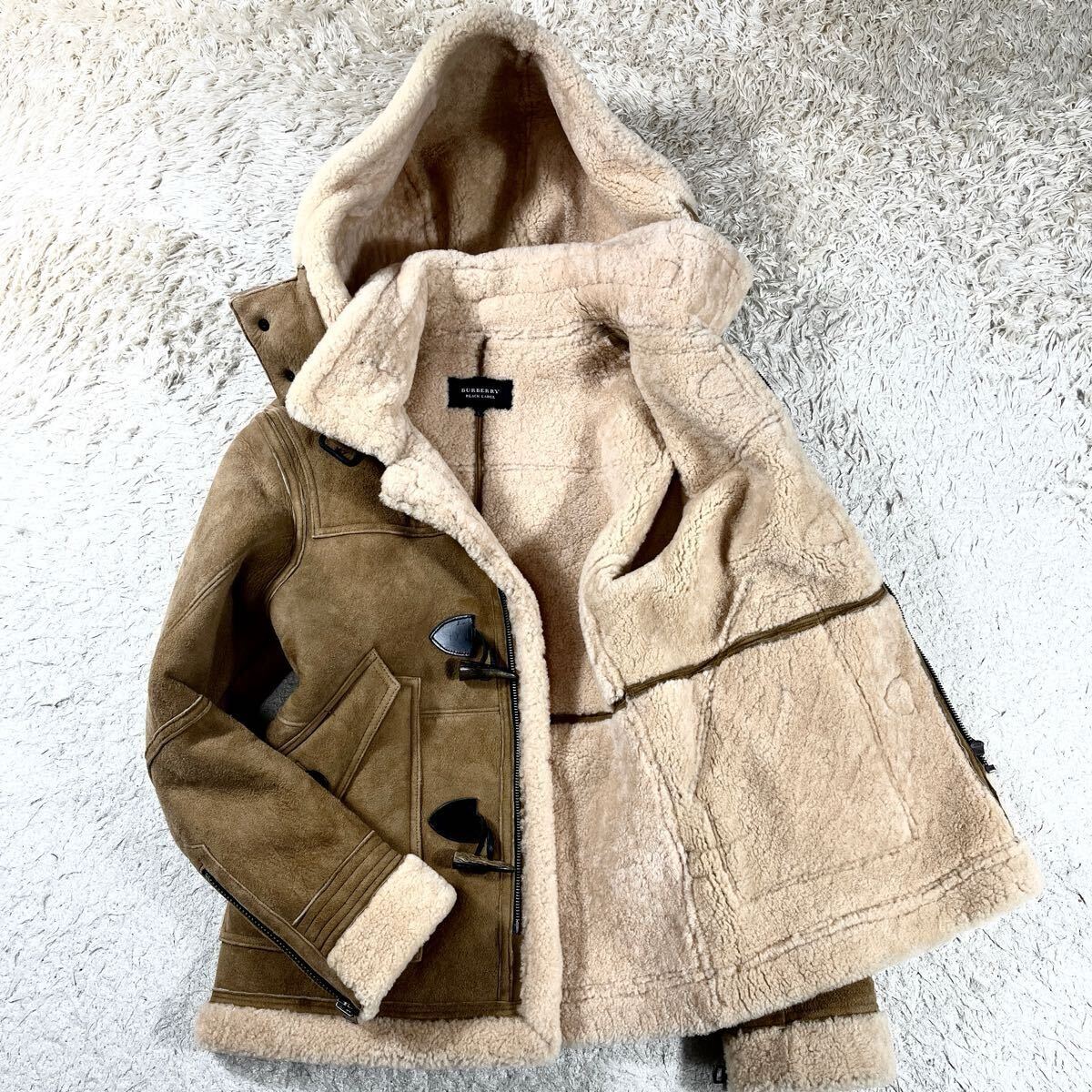 激レア/未使用級 リアルムートン バーバリーブラックレーベル 2way L 極暖 ボア フード ラムレザー 牛革 BURBERRY BLACK LABEL 希少 3 拍卖