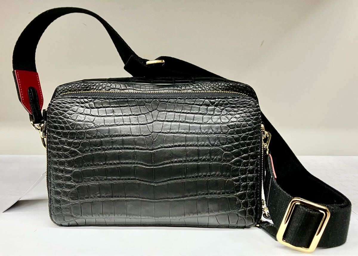 クロコダイル、ワニ革使いの手提げ&ショルダーバック、艶消しマットのブラック 001074323 拍卖