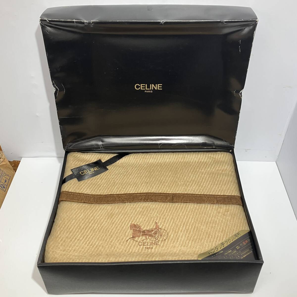 ★志【未使用】CELINE/セリーヌ パフタッチ アクリル毛布 アンテーヌ 140cm×200cm シングル ロゴ刺繍 ベージュ 寝具 (I)0224E拍卖