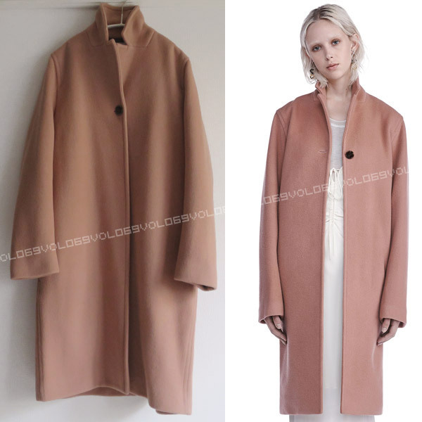 T BY ALEXANDER WANGアレキサンダーワンCAR COAT ウール ノッチドラペル ワンボタン シフト ミディ ロング カー コート ヌード ブラッシュ拍卖