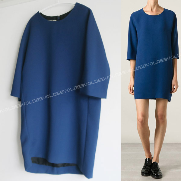 MARNI マルニ ツイル クレープ 6-7分袖 ショートスリーブ コクーン ミドル ワンピース38オーシャン ブルー拍卖