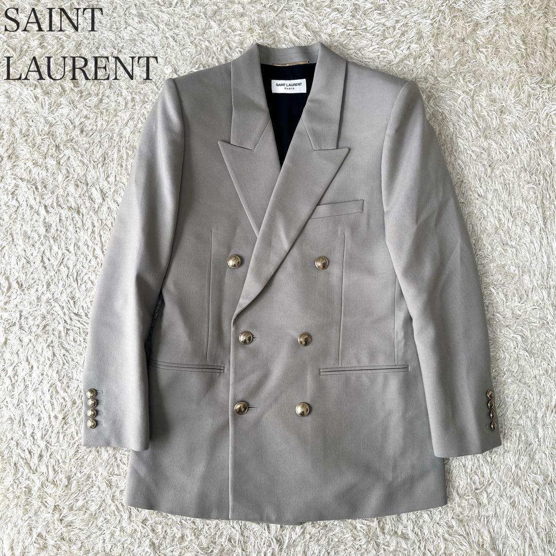 20SS SAINT LAURENT 金ボタン ダブル テーラードジャケット サンローラン ブルゾン アウター グレージュ ベージュ 36拍卖