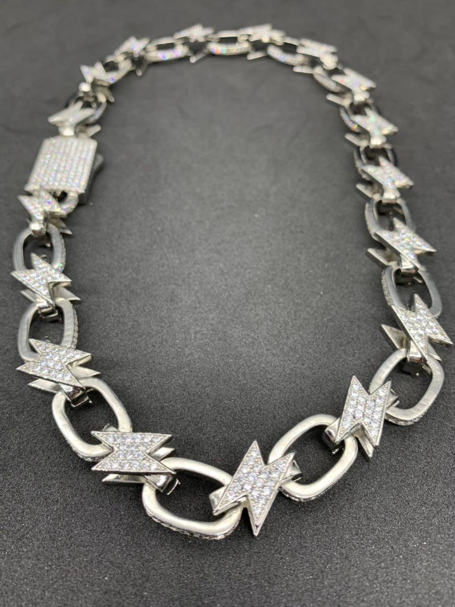 サンダー 雷 カミナリ リンク ネックレス ブリンブリン シルバー パンクロック拍卖