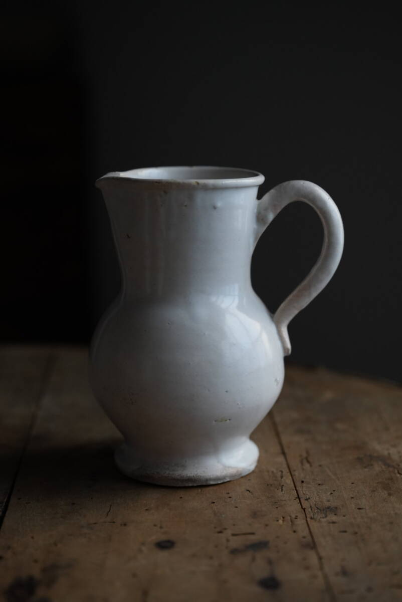 希少 18世紀 古いファイアンス白錫釉 無地ピッチャー ジャグ 花入 花瓶 / 1700~1800年代・フランス / アンティーク ムスティエ 古道具拍卖
