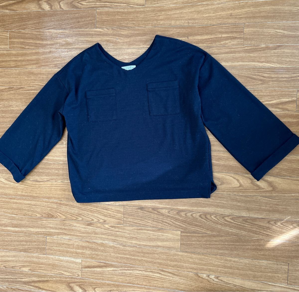 ★DAILY STYLE + crean レディースチュニック ネイビー Vネック 長袖 サイズL 大き目 シンプル ポケット拍卖