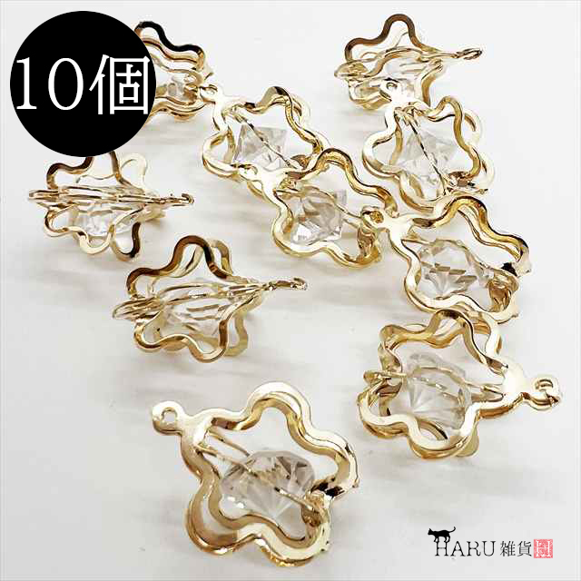 R-016 ガラスストーン チャーム 10個 フラワー 花 華 ブロンズゴールド 金 アクセサリー パーツ カン付き 金具 金属 メタル HARU雑貨rp拍卖