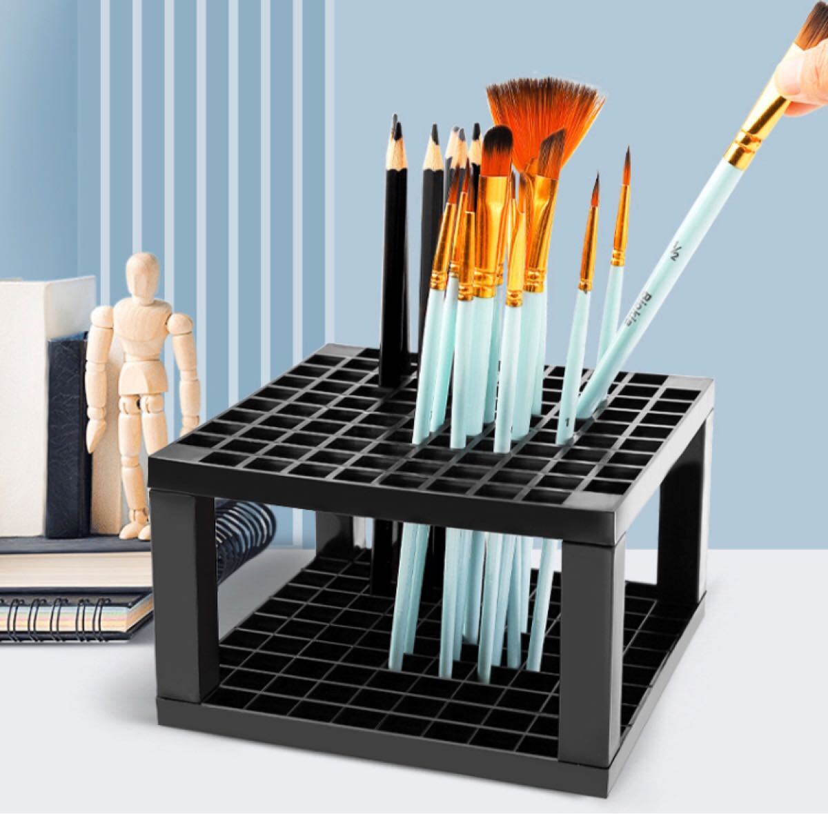 96本用 筆立て ブラック ペン立て 大容量 水彩画 油絵 アクリル絵拍卖