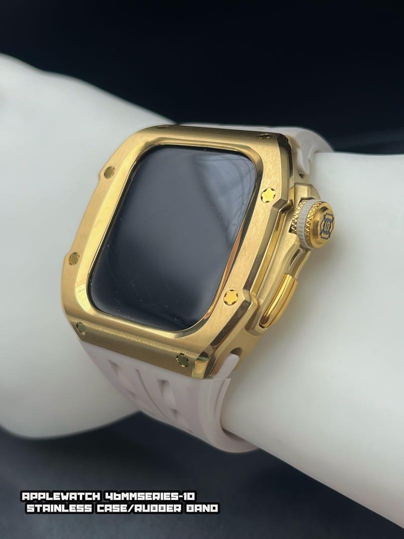 ゴールド 46mm Apple Watch Series 10 ステンレスケース ラバー applewatch シリーズ10拍卖