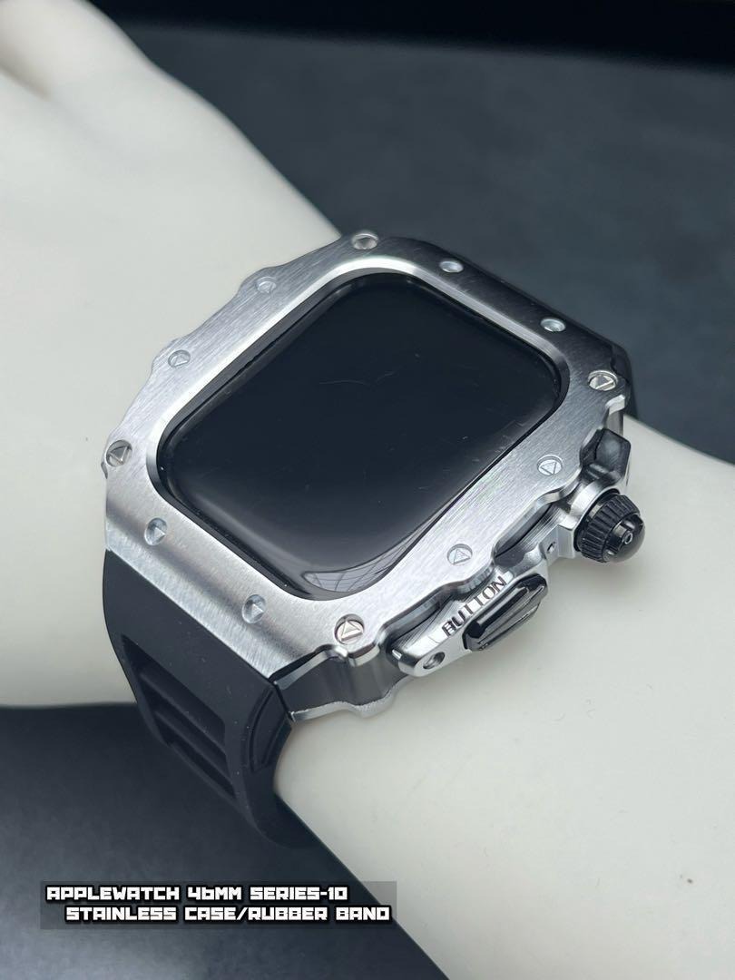 アップルウォッチ ステンレスケース ラバー ベルト 46mm用 applewatch シリーズ10拍卖