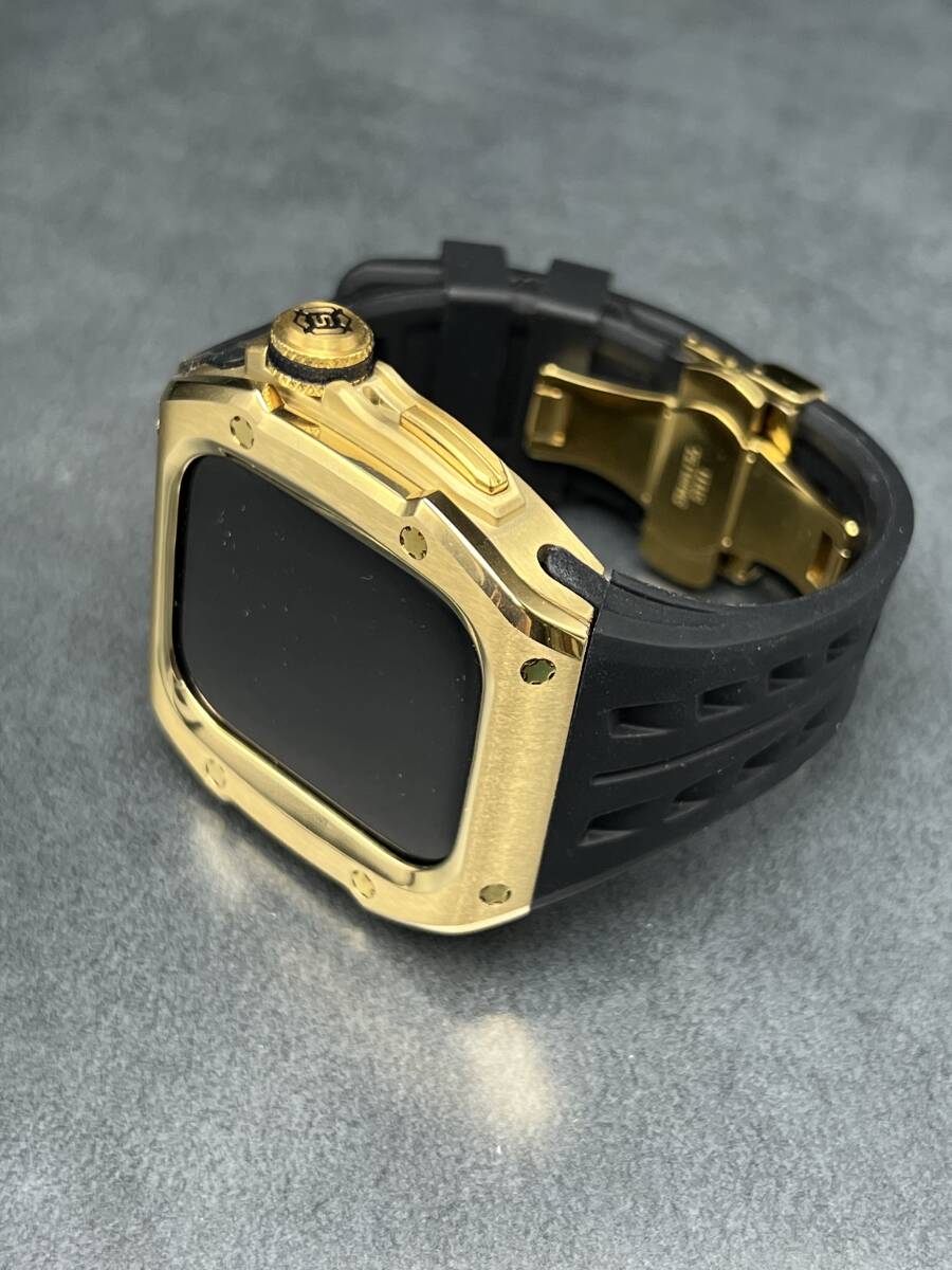 46mm 46ミリ アップルウォッチ ゴールド ステンレス ケース ラバー ベルト シリーズ10 applewatch Dバックル拍卖