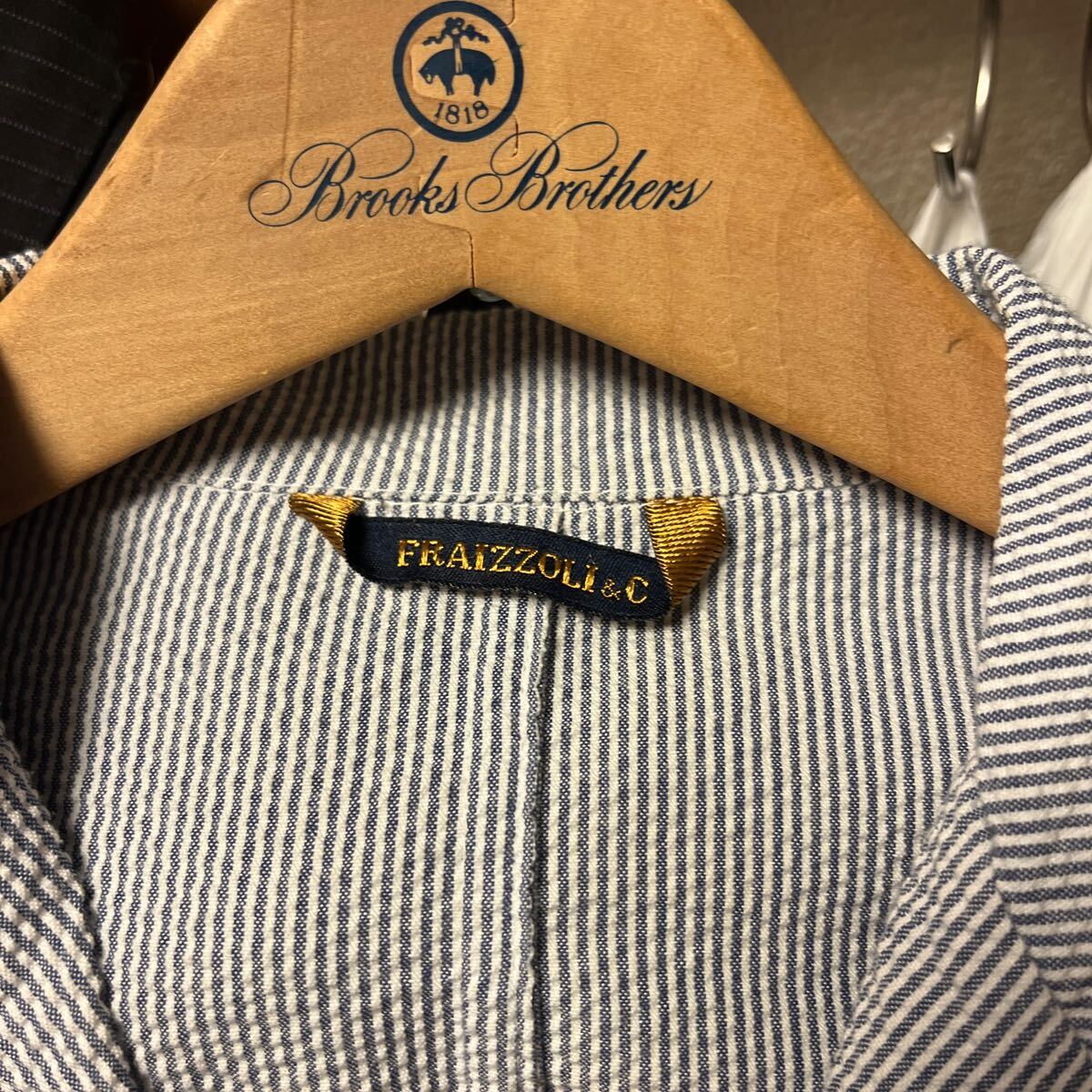 メイドイタリア・シアーサッカーダブルジャケット プロデュース聖林公司 肩幅45CM 着丈68CM 使用頻度浅い品 コットン&ポリかっこいい拍卖