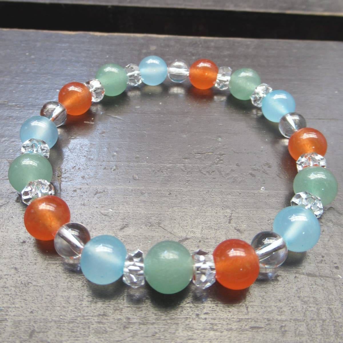 シーブルーカルセドニーxオレンジジェードxアベンチュリンブレスレット 天然石 パワーストーン拍卖