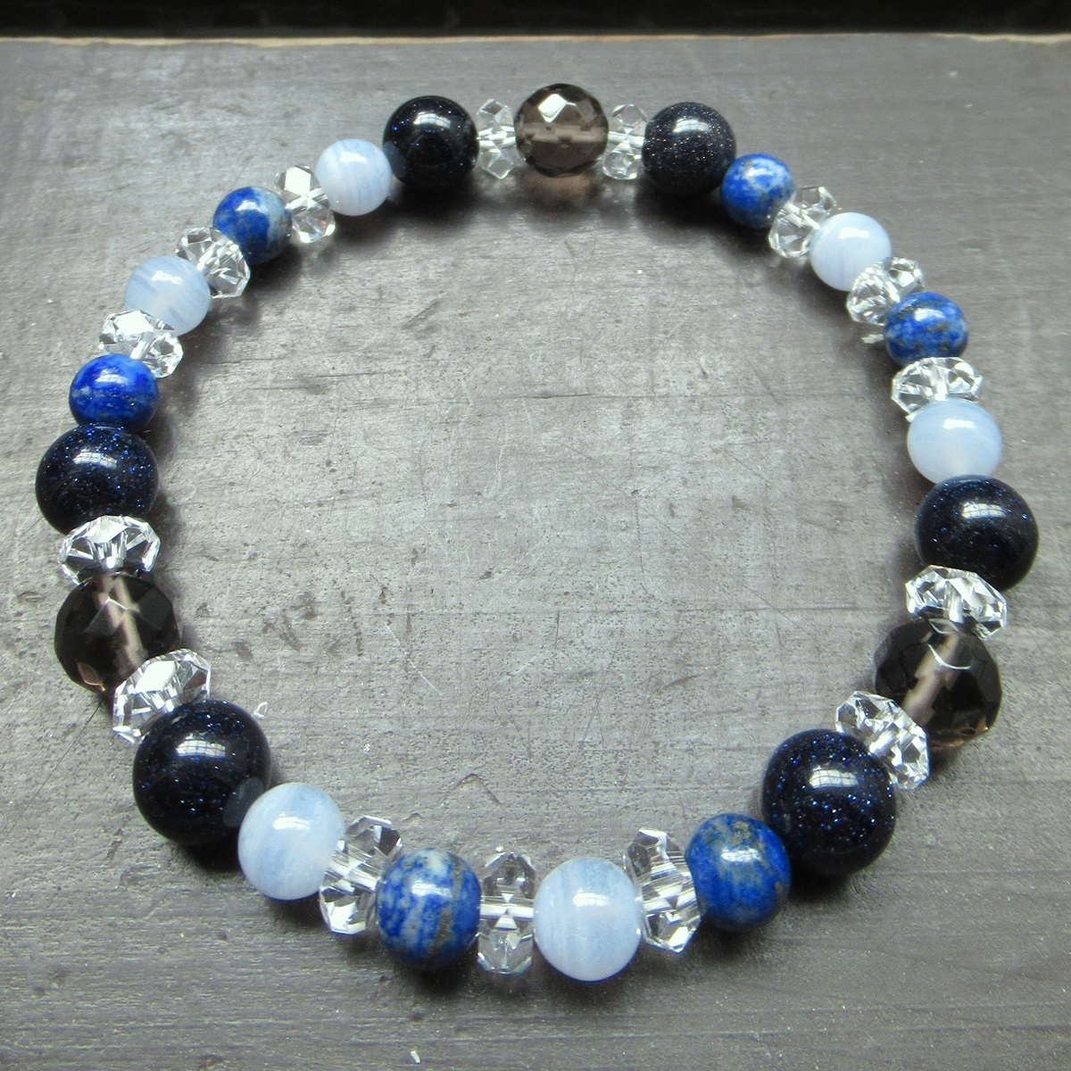 スモーキークォーツxブルーゴールドストーンxラピスラズリxブルーレースブレスレット 天然石 パワーストーン拍卖