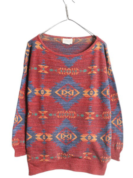 デニム&サプライ ラルフローレン ネイティブ コットン ニット セーター レディース S / 古着 ポロ カットソー ボートネック マルチカラー拍卖