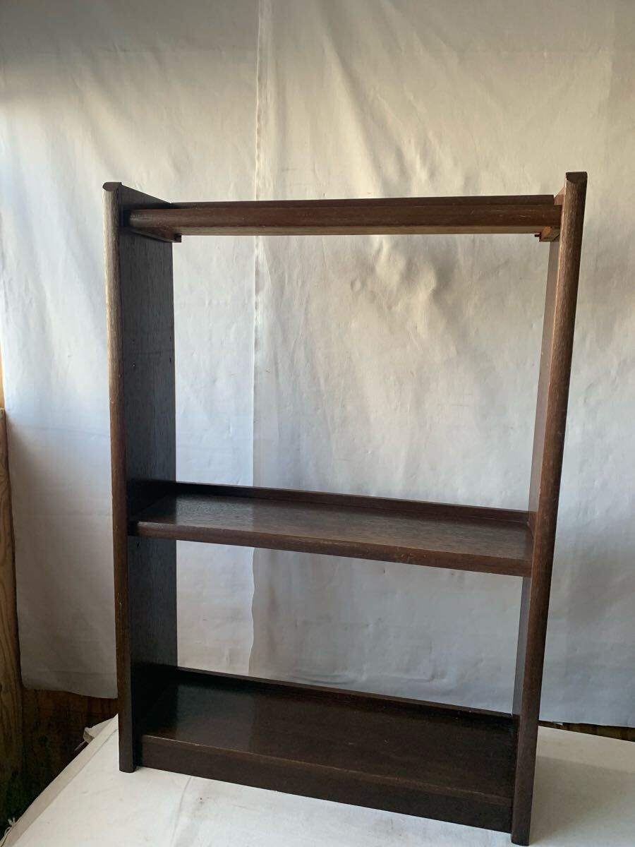 経年の雰囲気が素敵な木製3段棚 本棚店舗什器アンティークビンテージ古道具昭和レトロインテリアディスプレイ古家具展示台陳列カフェ飾り棚拍卖