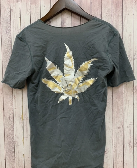 ルシアンペラフィネ LUCIEN PELLAT-FINET イタリア製 Tシャツ 半袖 Vネック マリファナ バックプリント XS グリーン系 MK895 メンズ拍卖