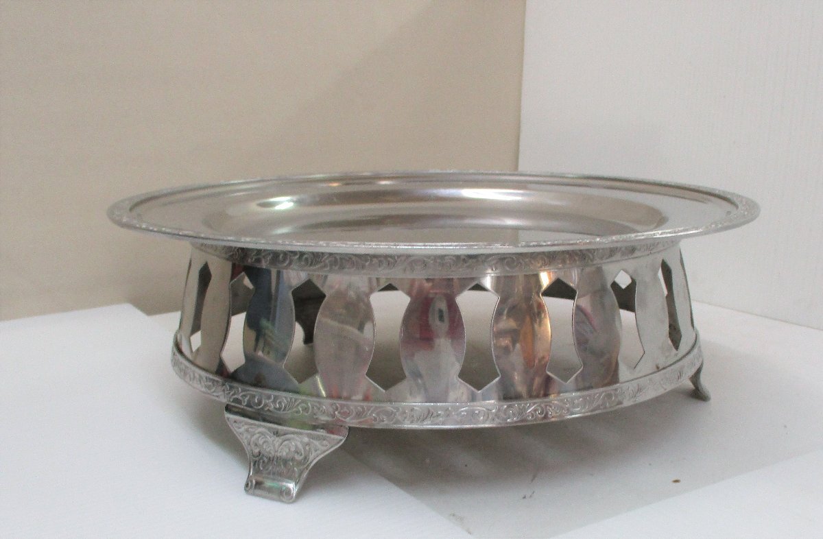 ★ 90350 18-8 モンテリー 丸皿 + 丸飾台 14インチ φ32.5xH12cm丸型 飾台 ビュッフェスタイル バイキング 中古 ★拍卖