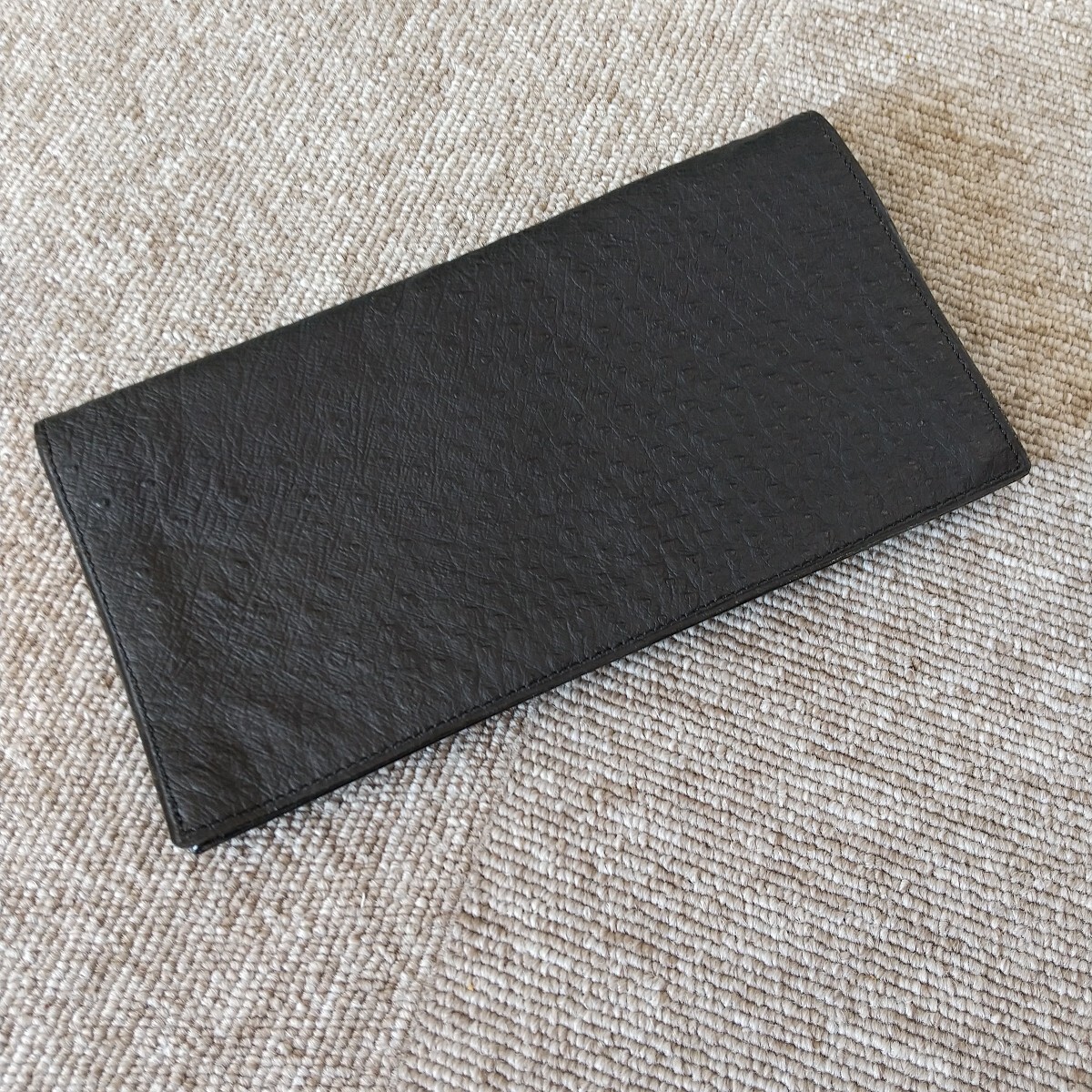 【89】未使用 オーストリッチ OSTRICH スリム財布 長財布 レザー 二つ折り長財布 ロングウォレット ブラック黒 本革レザー ダチョウ拍卖
