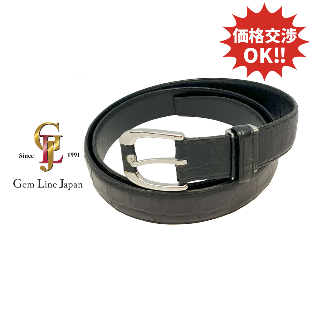 新品 クロコダイル メンズ ベルト ブラック マット仕上げ 30mm拍卖