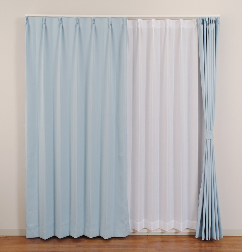 防炎カーテン ブルー べルーイ 幅100cm×丈185cm2枚 遮光カーテン 遮光1級 防炎加工(防炎ラベル付き)拍卖