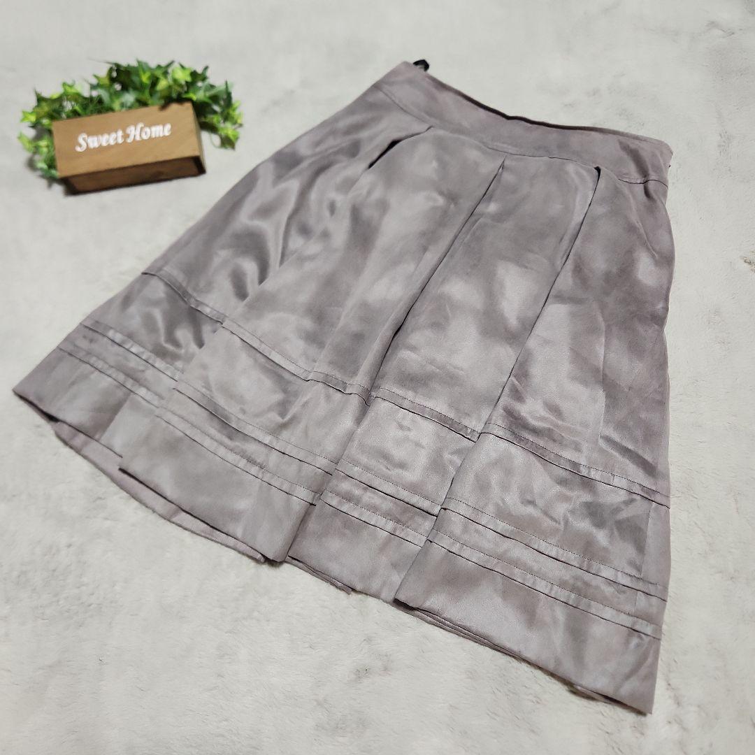 CDEC 38 膝丈スカート スウェード M 台形スカート 膝丈 レディース くすみ グレー オフィス 通勤 事務拍卖