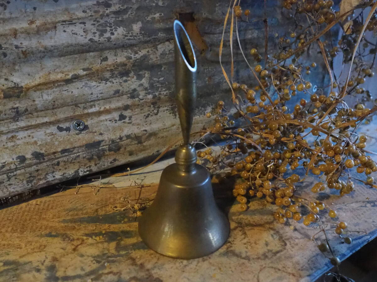 【フランス蚤の市呼び鈴】ペン立てチャイム真鍮製玄関ベル万年筆レジスター古道具アンティーク骨董インテリア受付インダストリアルドアベル拍卖