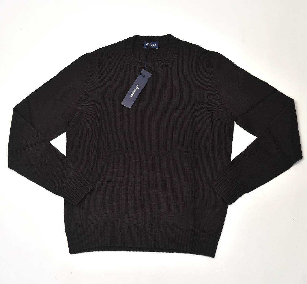 新品ドゥルモアDrumohrミドルゲージクルーネックニット44ダークブラウン8ゲージウール拍卖