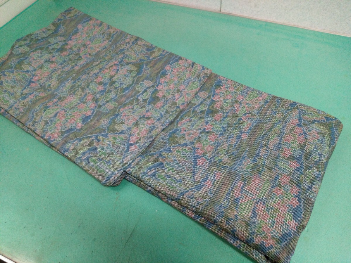 ●大14)レトロ 大島紬 風景 風情 文様 花 山 家屋 カラフル オシャレ着 カジュアル リメイク 身丈140cm 裏時なし 小柄 お子様にも! 中古③拍卖