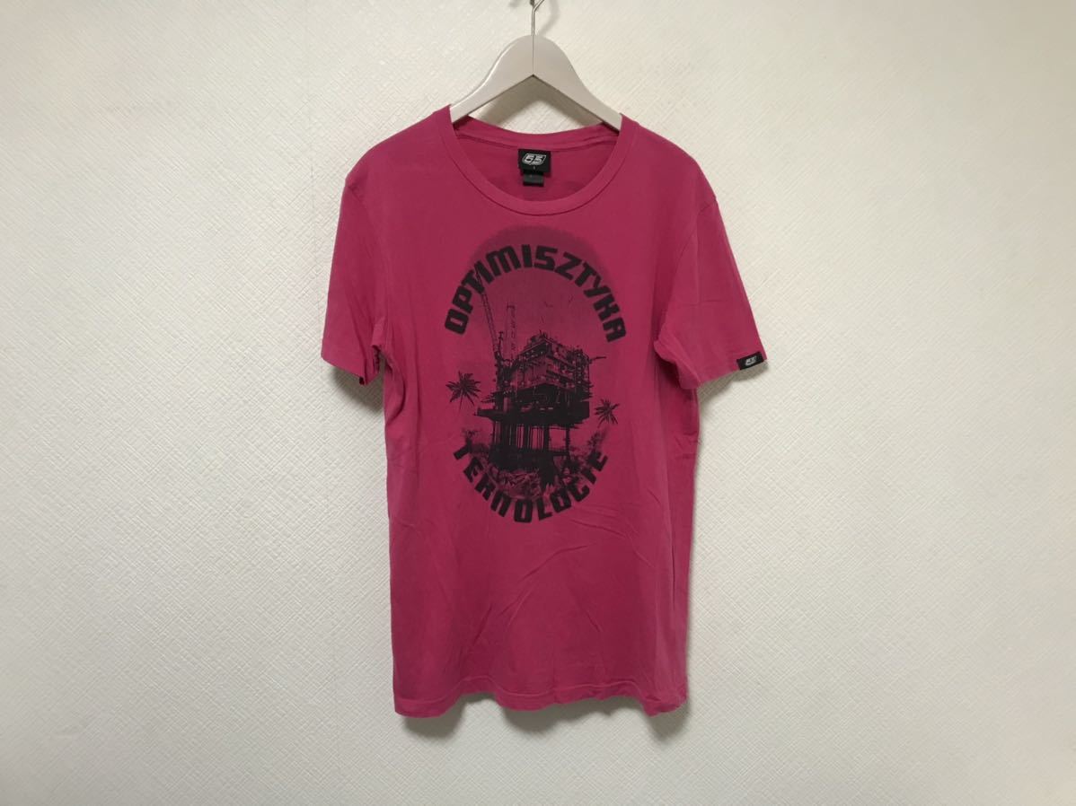 本物ディーゼルDIESEL 55DSLコットンプリント半袖TシャツメンズアメカジサーフミリタリービジネススーツSピンク拍卖