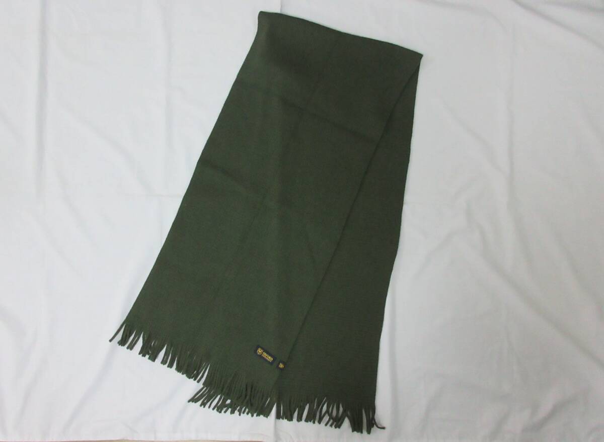 ( す-W-8040 )オックスフォード大学 マフラー ストール 毛100% OXFORD UNIVERSITY メンズ レディース オリーブグリーン 中古拍卖