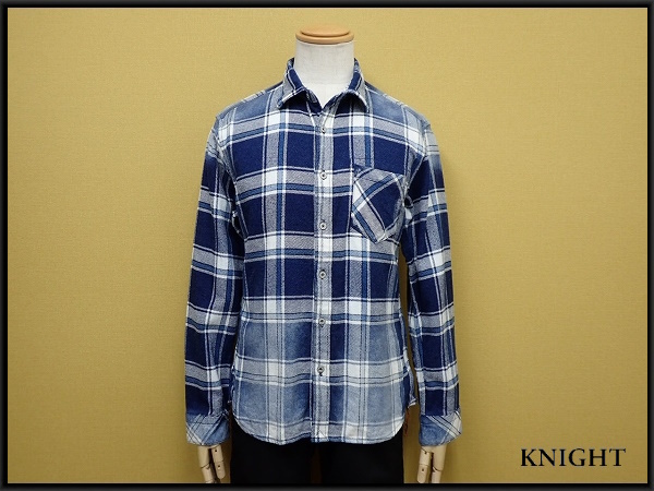 NICOLE CLUB FOR MEN インディゴ染め ネルシャツ・46□ニコルクラブフォーメン/色褪せ ブリーチ ウォッシュ/長袖/メンズ/25*2*4-10拍卖