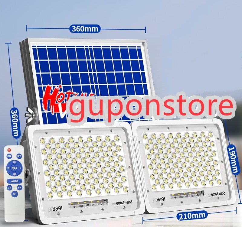 強くお勧め★ソーラーライト街灯 LED投光器*2 照明 屋外用 防水 高輝度 バッテリー残量表示 防犯ライト庭用 ガーデンライト駐車場 10000W拍卖