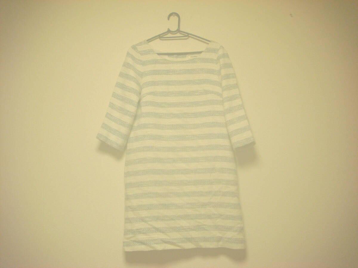 ストロベリーフィールズ ボーダー ツイード 花ボタン ワンピース ホワイト×ネイビー拍卖