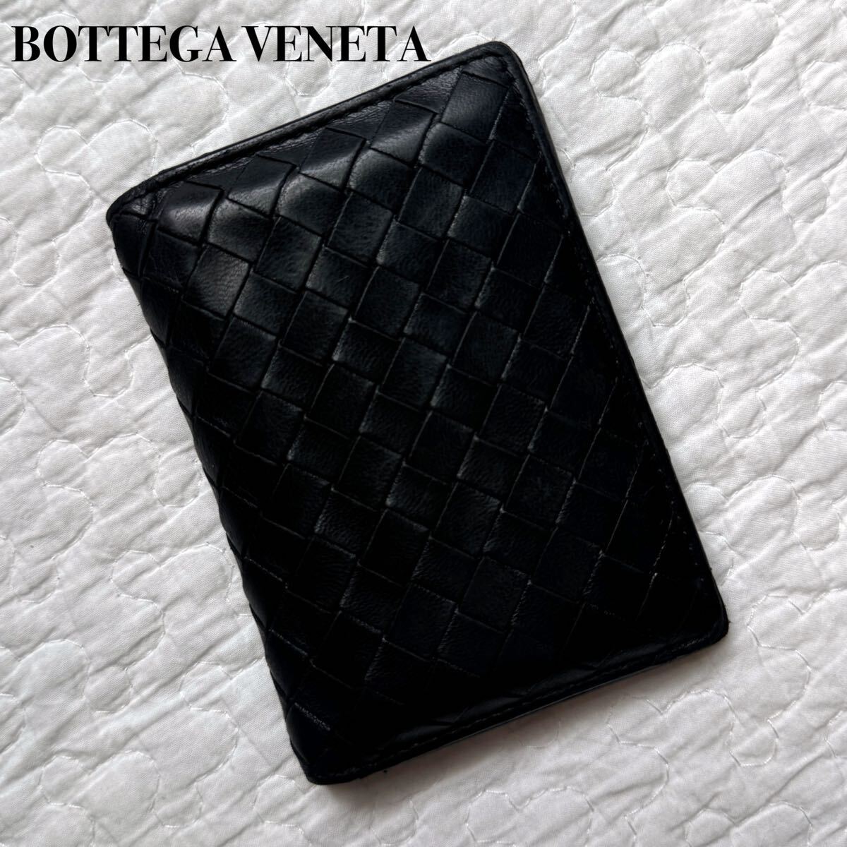 希少 BOTTEGA VENETA ボッテガヴェネタ イントレチャート レザー パスケース カードケース 名刺入れ ブラック 黒 メンズ レディース拍卖