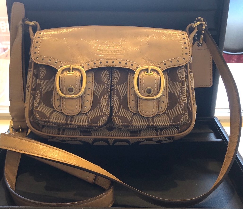 コーチ COACH シグネチャー ポシェット ショルダーバッグ ベージュ キャンバス レザー F12502 レディース 普段使い拍卖