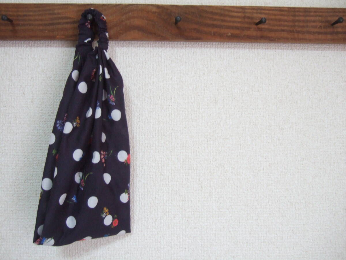 ★即決★ハンドメイド ドット時々お花 綿ローン薄手コットンのゆるターバン**ヘアバンド 花粉症の髪よけにも拍卖