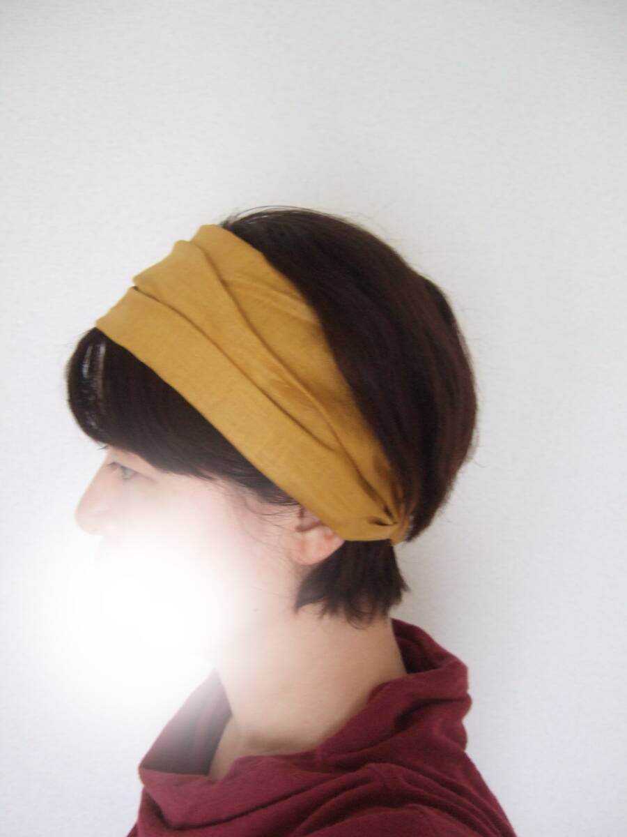 ★即決★ハンドメイド 艶っとソフトリネン アンティークゴールド ゆるターバン**ヘアバンド コーデのアクセントに カチューシャ 拍卖