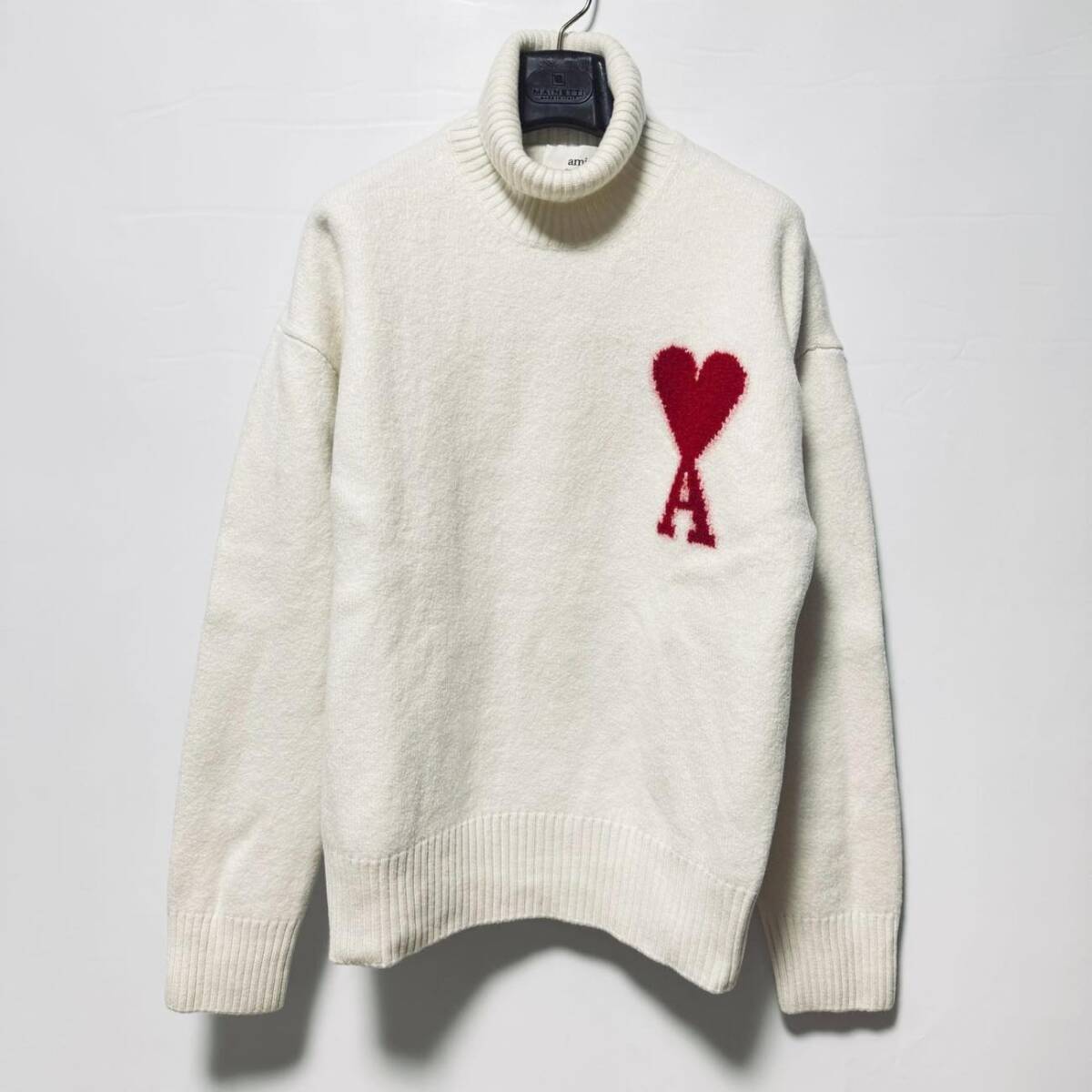 L アミパリス AMI Alexandre Mattiussi ハートロゴ タートルネックニットセーター メンズ 白 アミアレクサンドルマテュッシ ami paris拍卖