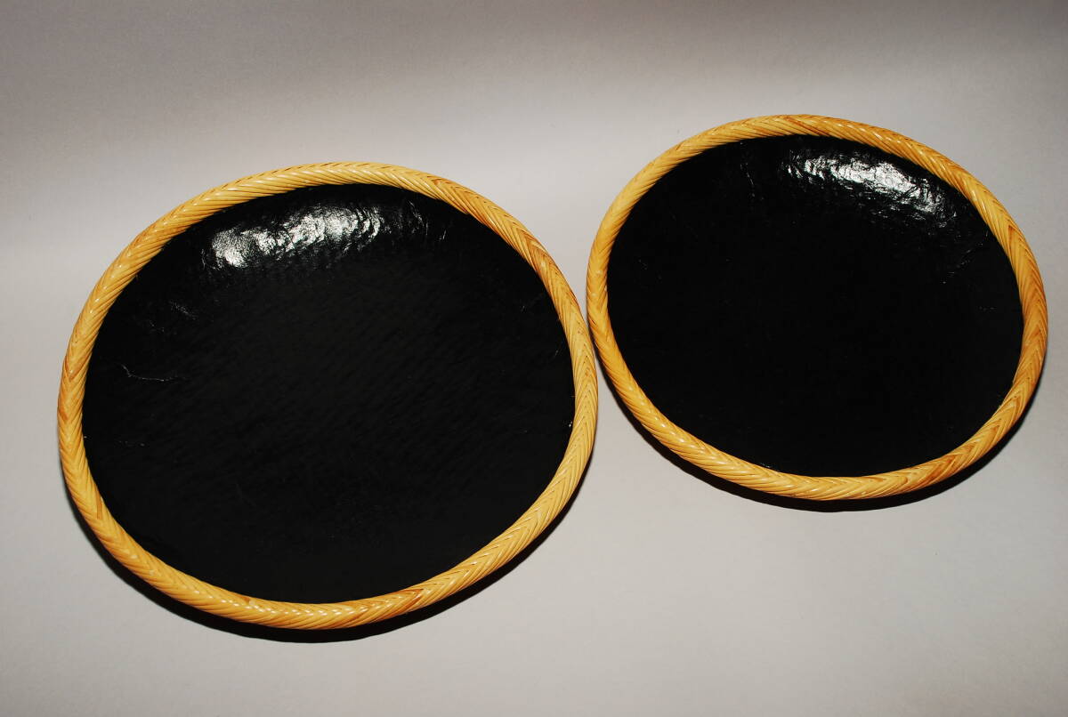 竹網代 炭斗 丸浅形2枚組 状態:良 紙箱 茶道具 炭取拍卖