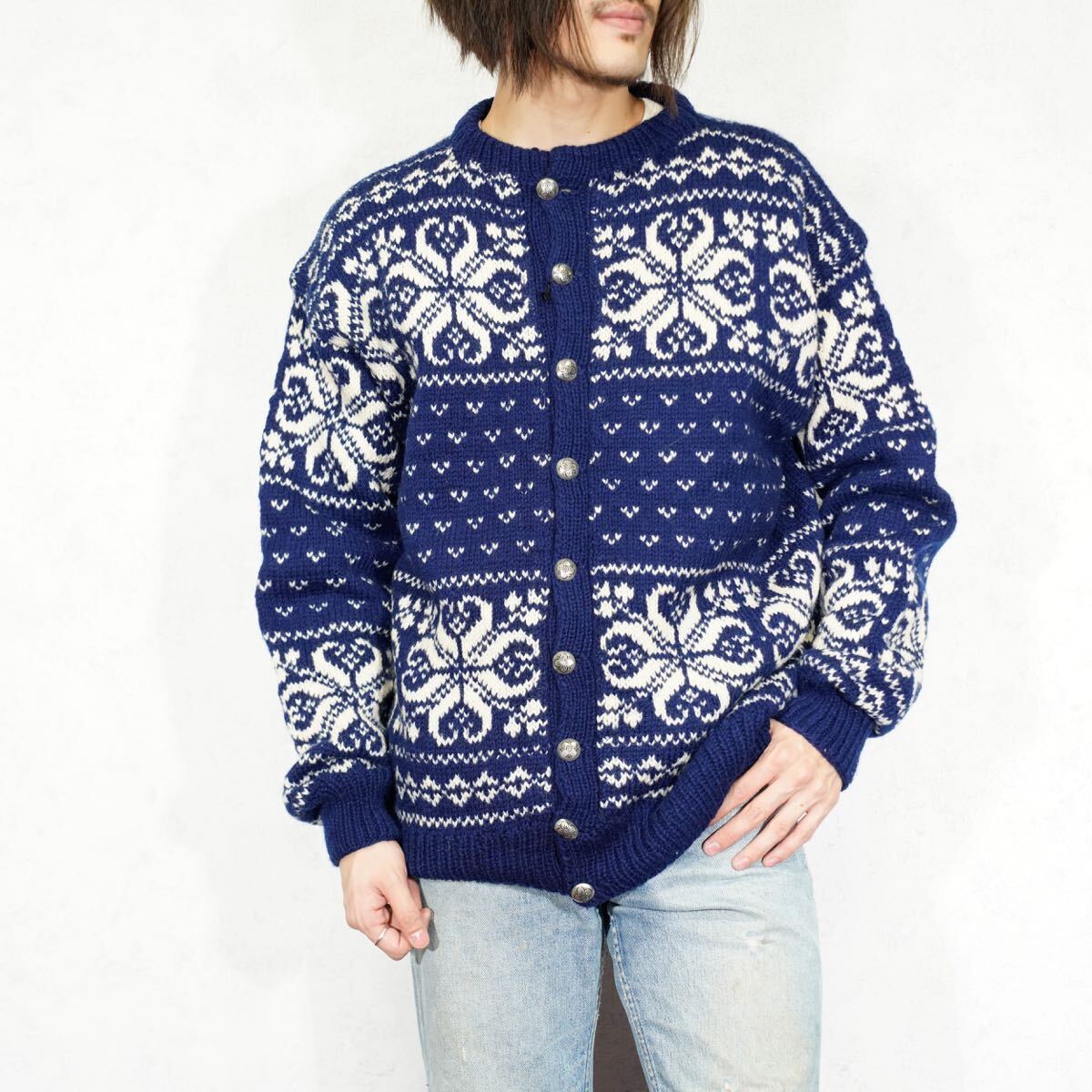EU VINTAGE SUNDT COIN BUTTON DESIGN NORDIC KNIT/ヨーロッパ古着コインボタンデザインノルディックニット拍卖