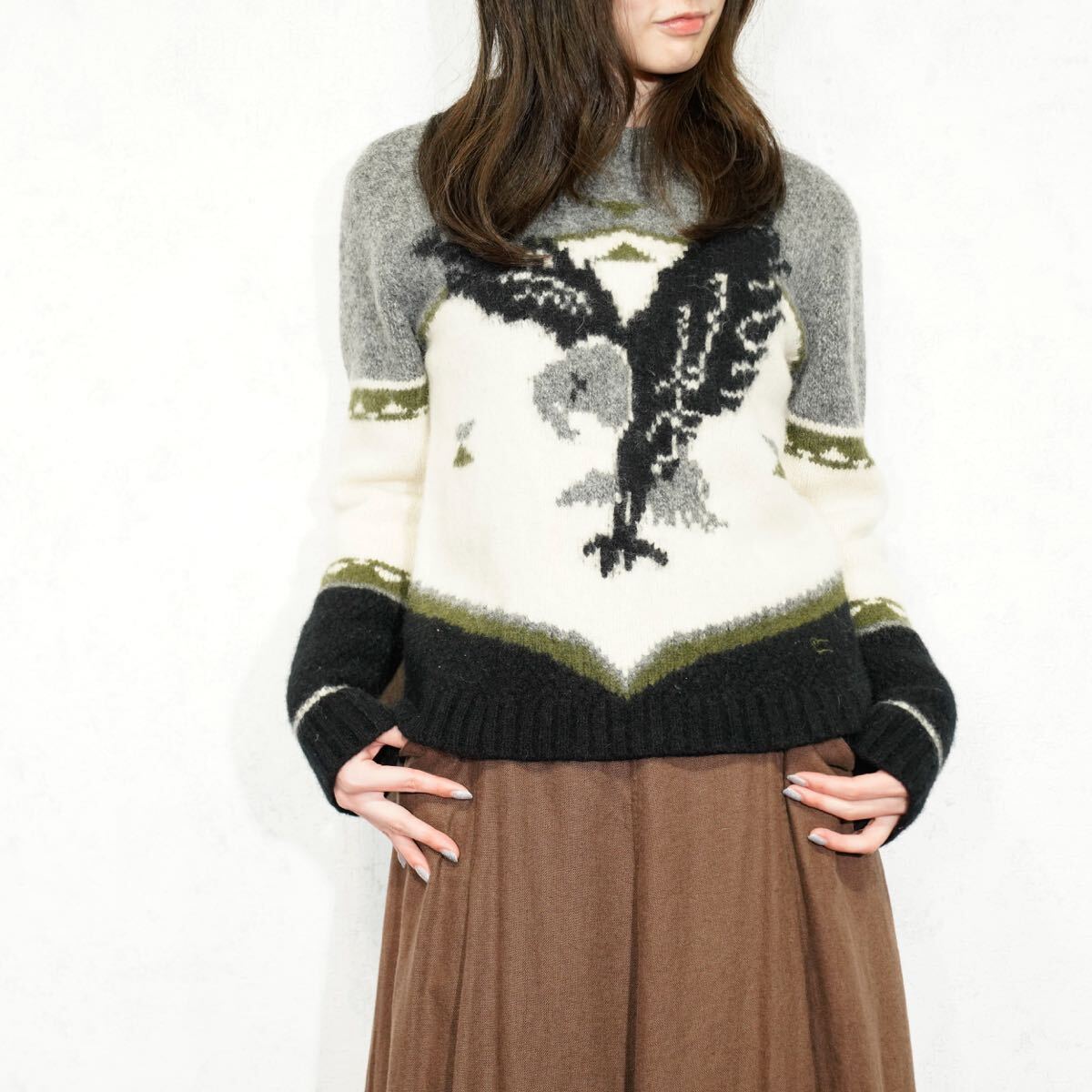 USA VINTAGE Wool rich EAGLE DESIGN WOOL KNIT/アメリカ古着ウールリッチ鷹デザインウールニット拍卖