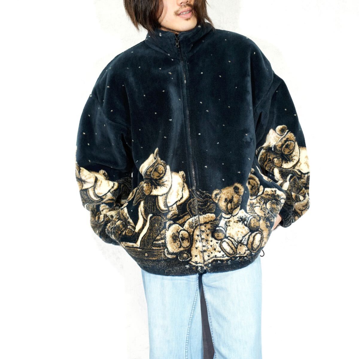 USA VINTAGE Cobblestone Canyon MADE IN USA/アメリカ古着テディベアデザインフリースジップアップブルゾン(エコファーブルゾン)拍卖