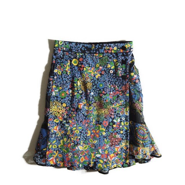 C3681f27 ▼sacai サカイ▼ コットン フラワープリント 切り替え スカート ブルー 1 / 15-02263 総柄 花柄 ペプラム フレア 春夏拍卖