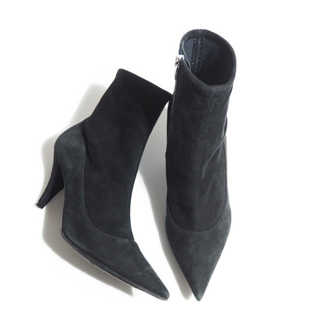 P7652R37 ▼sergio Rossi セルジオロッシ▼ サイドジップ ストレッチ ショートブーツ ブラック 37/23-23.5cm 黒 秋~春拍卖