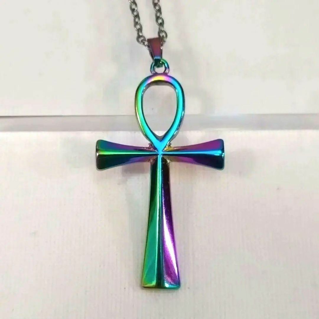 ステンレス製 古代エジプトヒエログリフ アンク ANKUのネックレス 虹色拍卖