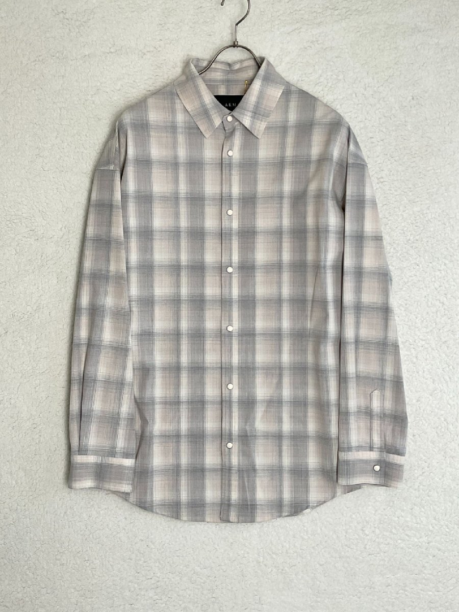 AKM L ライトグレー SUMMER WOOL OMBRE CHECK DROP SHOULDER SHIRTS チェックドロッ拍卖