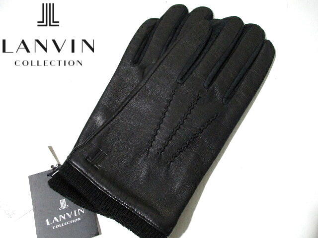 新品■ 未使用 即決! ランバン コレクション スマホ対応 羊革 手袋 ラムレザーグローブ LANVIN COLLECTION メンズ 23cm 黒 ブラック拍卖
