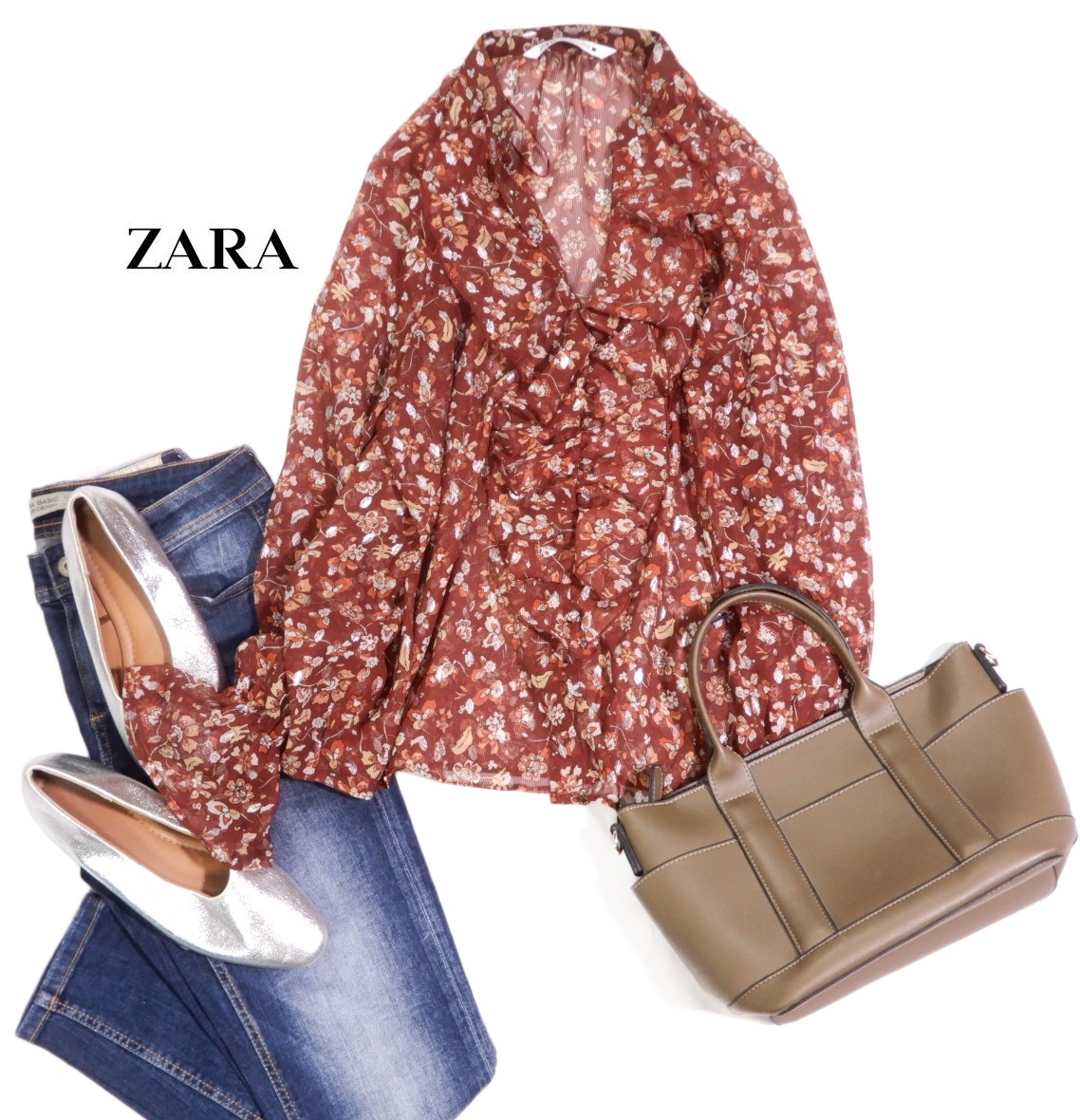 ザラ ZARA 大人素敵スタイル☆シアー 花柄 フリル プルオーバー ブラウス シャツ S拍卖