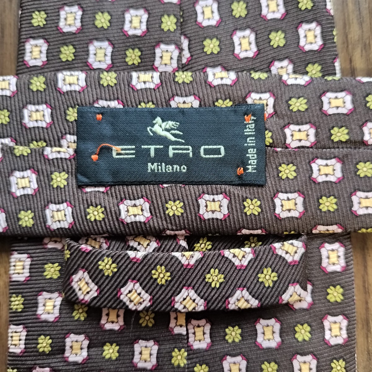 エトロ(ETRO)茶ゴールドスクエア花びらネクタイ拍卖